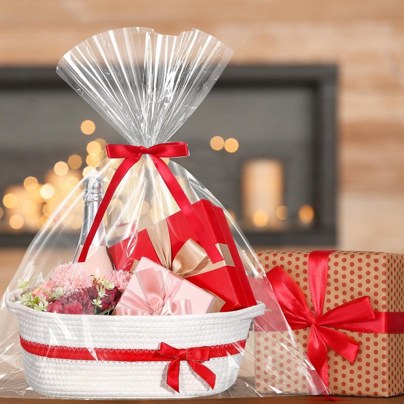 Colingmill Valentine Woven Gift Basket Empty with Ribbons Bow Tie and Bag, Valentine's Day Empty Decorative Chest Box, Woven Rope Storage with Handles Home Decor(14 x 10 x 5.5 Inch,White Red) - Image 4